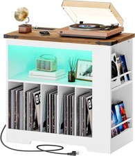 Large Record Player Stand with Charging Station Vinyl Record Storage Cabinet