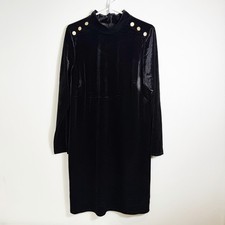 Talbots Black Velvet Button Mockneck Shift Dress Large