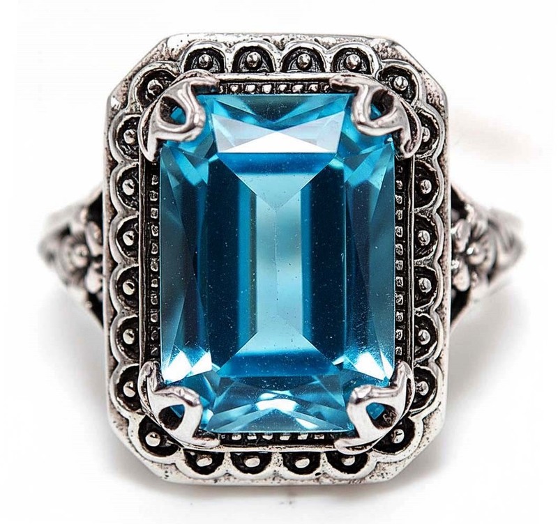 4CT Heat Treated Blue Topaz 925 Sterling Silver Nouveau Ring Sz 6 PC9-1
