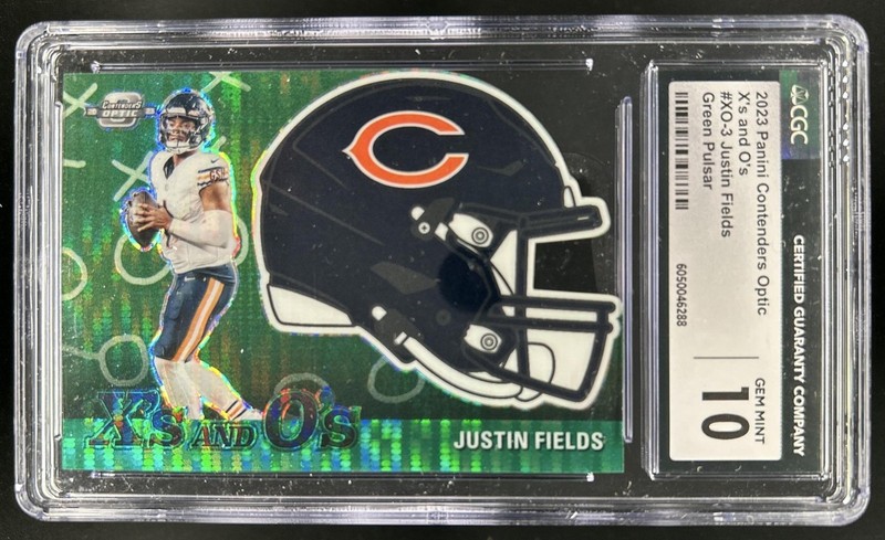 2023 Panini Contenders Optic Justin Fields X's and O's Green Pulsar #/30 CGC 10