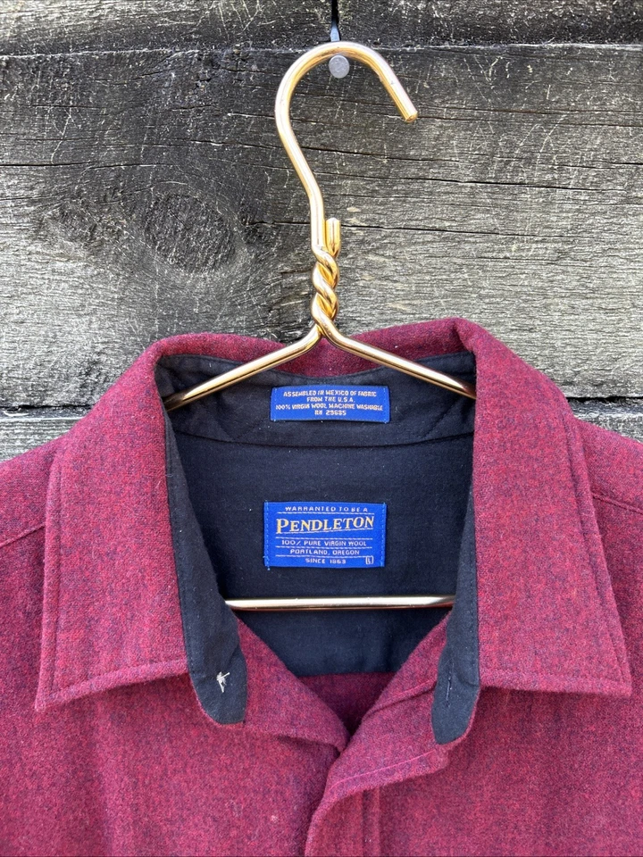 Vintage 60’s Pendleton Shirt Red Virgin Wool Leather Elbow Patches RARE EUC M LG - Image 2 of 4