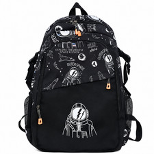 Boys Large School Backpack Astronaut Space 18" Laptop Bag Lightweight Black