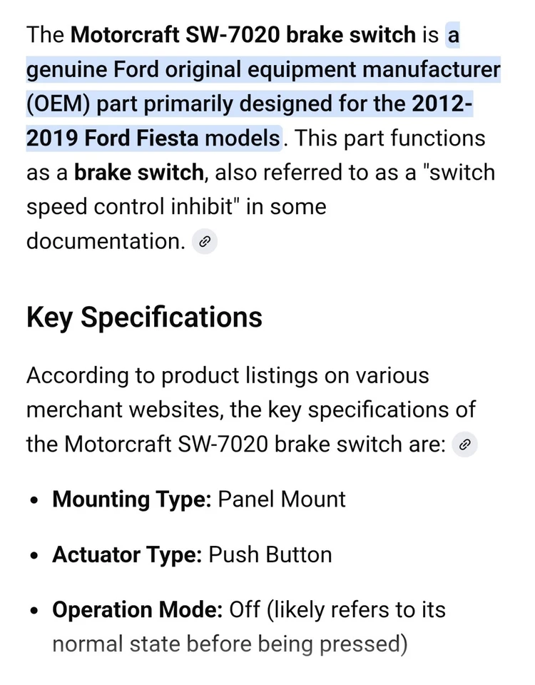 Interruptor de freno Motorcraft SW-7020 Foto 3 de 4