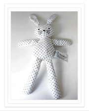 Peluche/Doudou Lapin Blanc Étoiles Yeux Nez Bleu Marine 35cm  Bout'chou Monoprix