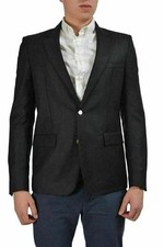 Just Cavalli Men's Black 100 Wool Two Button Sport Coat Blazer US 38 IT 48