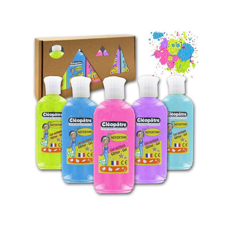 Gel pailleté néon Cléopâtre pour loisirs créatifs - Lot de 5 flacons de 100ml