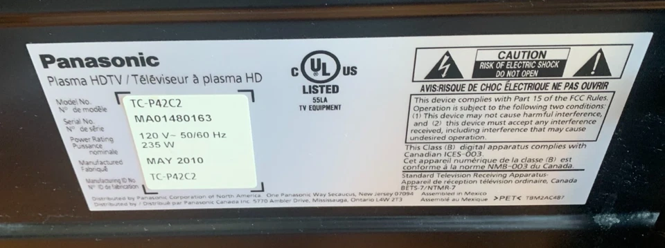 Panasonic 42" TC-P42C2 Plasma HDTV - Image 2 of 4