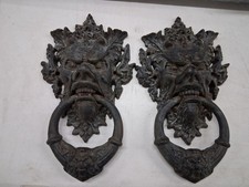 2 Greenman Cast Iron Door Knockers Design Toscano Vecchio Style 12" Face Patina