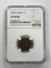 1909-S VDB 1c Lincoln Wheat Small Cent - Key Date - NGC XF 40 BN