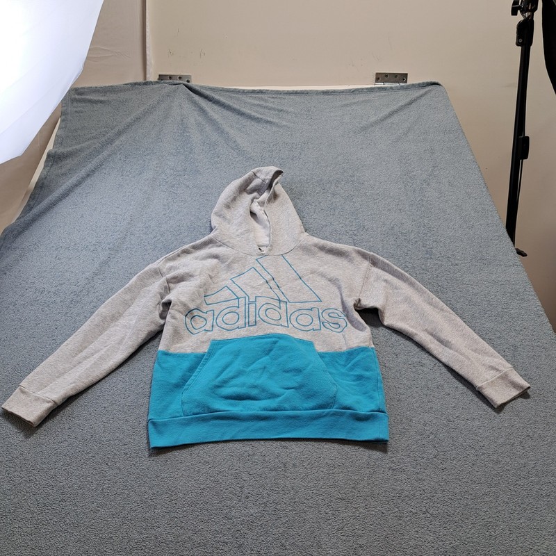 Adidas Girls' Hooded Fleece Pullover Sweatshirt Size Large 14 Gray Long Sleeve