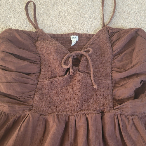 Aerie Smocked Keyhole Romper Womens XL Sleeveless Brown