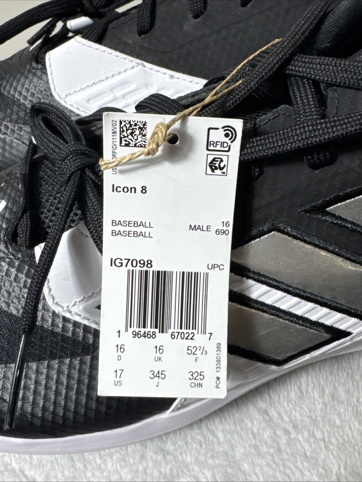 Size 17 Mens - Adidas Icon 8 TPU Black White Baseball Cleats NEW w Tags thumbnail 2