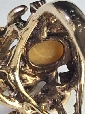 Vtg Stamp 14KT H.G.E. U w/ Arrow Gold Plate Ring Tigers Eye