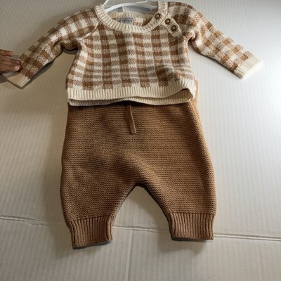 Carter s Newborn Knit Sweater & Pants Set Brown Cream Buffalo Plaid Cozy