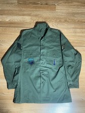 Vintage Us Air Force Button Utility Shirt OG 507 Mens 22x29.5 Green Patches L