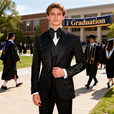 Beaded Men Crystals Suit Party Jacket Formal Single Breasted Regular Fit