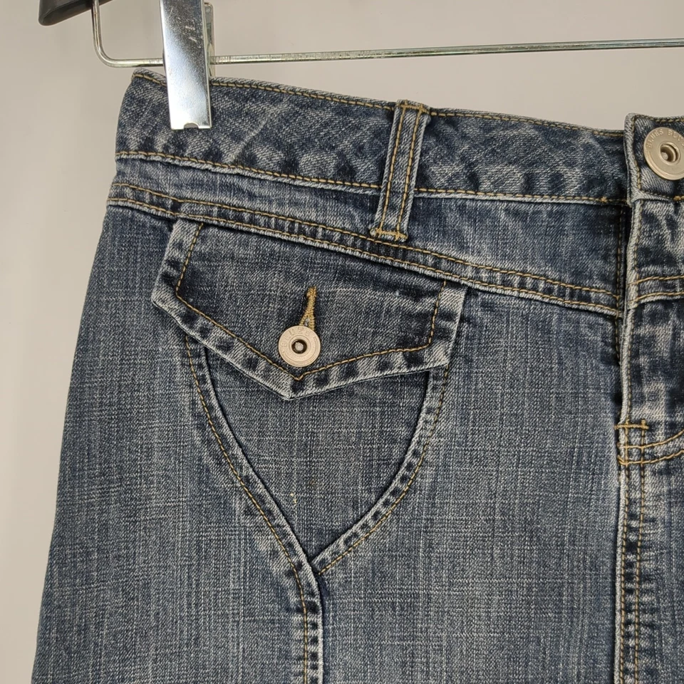 De Colección Y2K Baccini Denim Jean Falda Azul Elastizada Hasta la Rodilla Bolsillos Línea A Talla 8 Foto 2 de 4