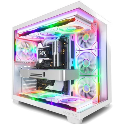 Y6 White ATX PC Case with 7 Infinity Mirror ARGB Fans