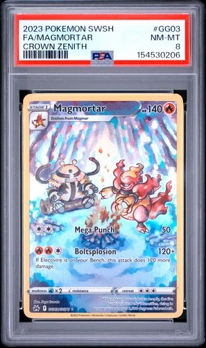 2023 POKEMON SWORD & SHIELD CROWN ZENITH #GG03 FULL ART/MAGMORTAR PSA 8