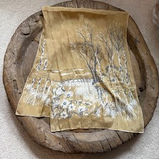 Unbranded vintage silk scarf woods floral motif 46 x 16 inches