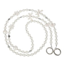 Phone Chain Crossbody Lanyard Pearl Beaded Bow Universal Phone Strap White