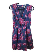 Forever 21 Womens M Blue Pink Floral Sleeveless V-Neck Dress With Pockets