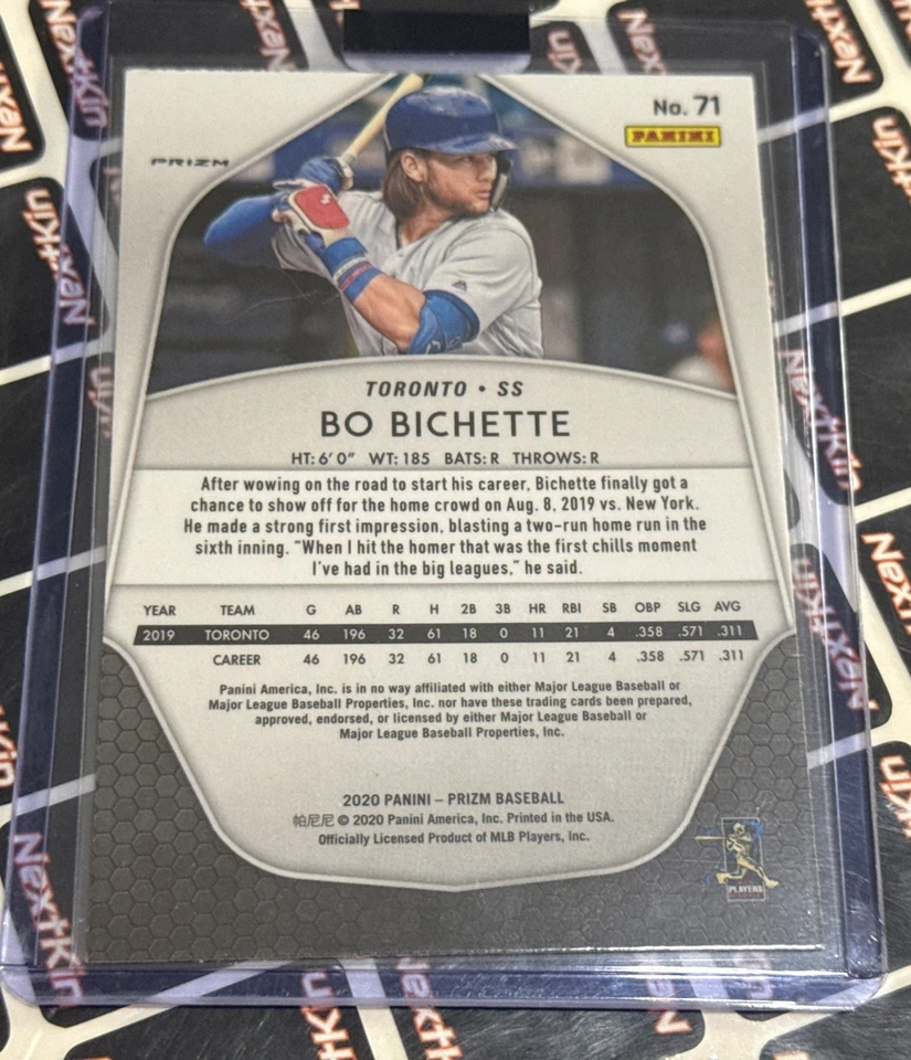 2020 Panini Prizm Mega Box Cosmic Haze Prizm Bo Bichette #71 Rookie RC - Image 2 of 2