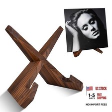 Rustic Brown Solid Wood Album Stand - Now Playing Vinyl Record Album Stand