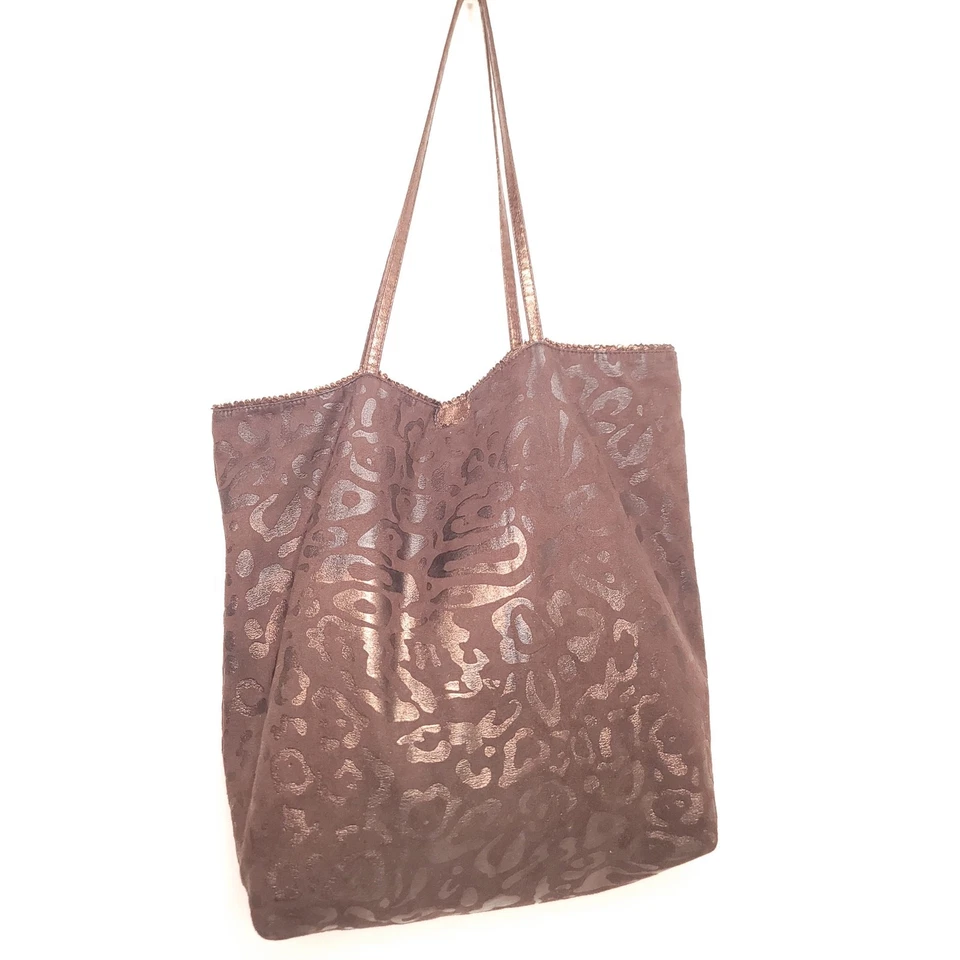 Bolso de Mano Carlos Falchi Marrón Gamuza Estampado Animal Tono Plateado Herrajes Foto 4 de 4