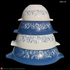 COMPLETE SET of 4 VINTAGE Pyrex Colonial Mist Nesting Mixing Bowls Blue/White
