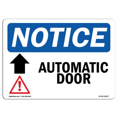 OSHA Notice Sign - Automatic Door [Up Arrow] Sign with Symbol | Vinyl Label D...