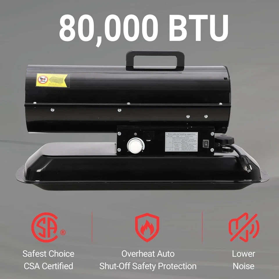 Портативный принудительный воздушный обогреватель на керосине 80000 БТЕ внутренний наружный бак 18 л - Изображение 2 из 4