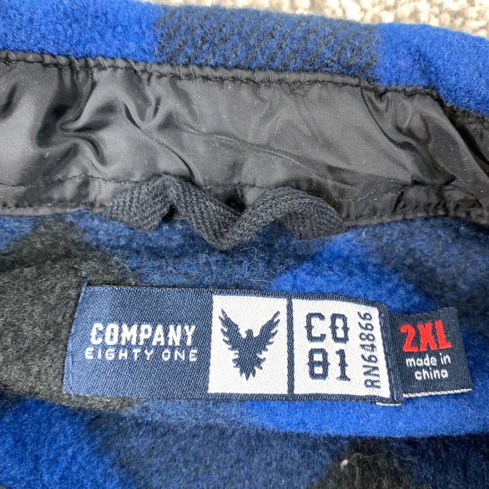 Camisa masculina Company 81 lã com botões tamanho 2XL azul/preta xadrez manga longa - Imagem 3 de 4