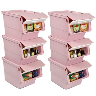 6PCS Storage Bins on Wheels w/Stay-Open Lid for Kitchen Bedroom Laundry Closet