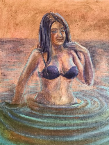 Oil Painting Original Ladies Bathing In The Pond Figurative Woman 12x16 Wall Art - 第 2/11 張圖片