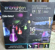 Enbrighten Color-Changing LED Bistro Lights, 24ft, 11 Watts, 12 Bulbs - 40393