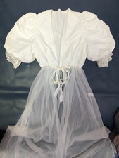 Vintage TOSCA Sheer Chiffon Peignoir Lace Babydoll Long Gown White Small
