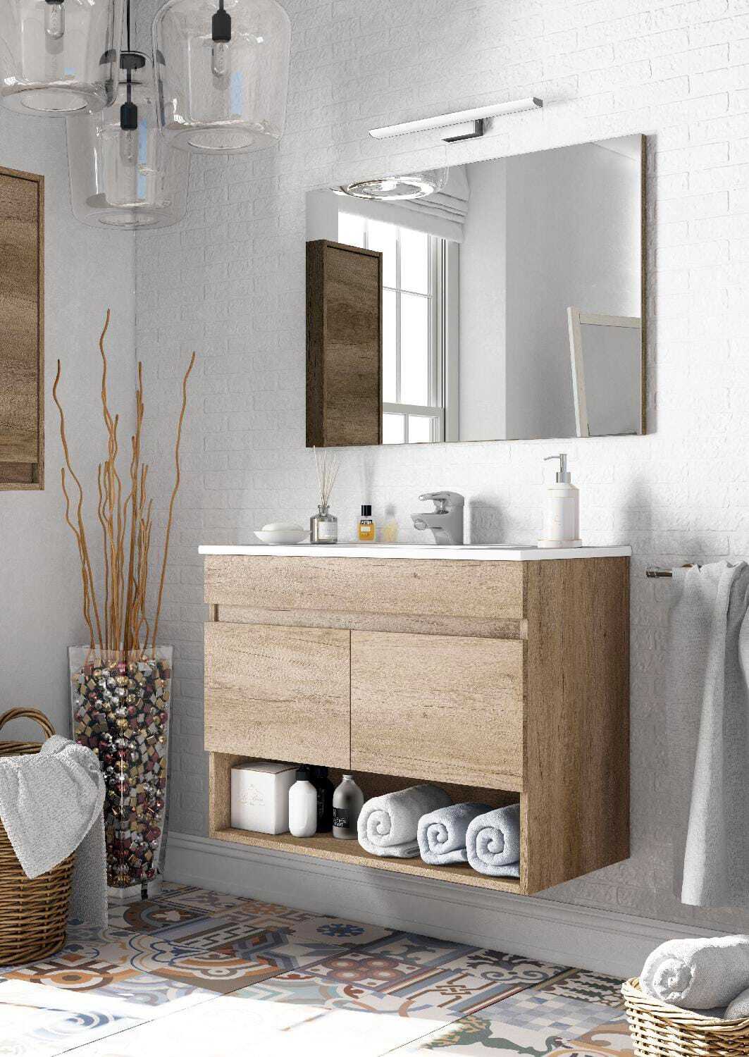 FORES HABITAT Mobile sotto lavabo bagno MDF/PVC 80x45x80h cm + Specchio 305110H