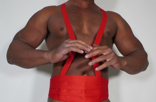 MEN'S RED CUMMERBUND & RED SUSPENDERS LOT L/XL - Picture 2 of 5