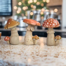 3-PC Set 4.25"H Mushroom Set Figurine Ornament Home Decor Unique Gift