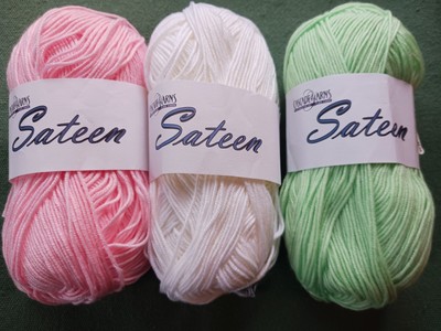 Cascade Yarns Sateen Sport Yarn - 3 Remnant Balls Candy Pink-White-Pistachio