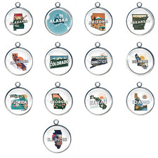 Retro 50 States Glass Cabochon Charms, Jewelry Making Charms