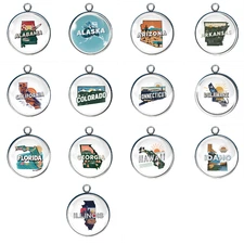 Retro 50 States Glass Cabochon Charms, Jewelry Making Charms