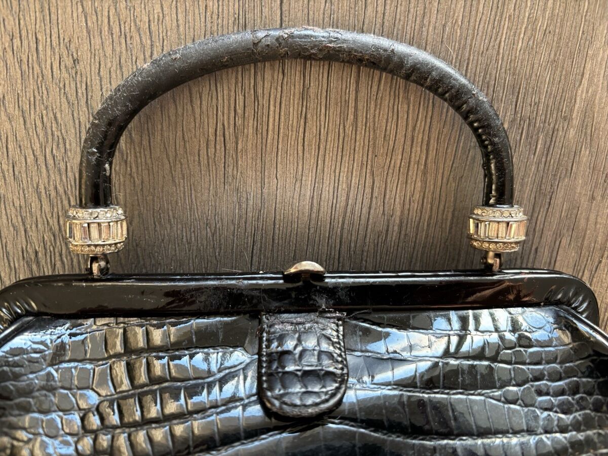 Bienen Davis Black Patent Leather Purse Crystal Art Deco Bienen Davis Black Patent Leather Purse Crystal Art Deco