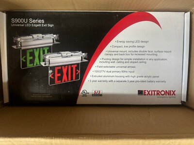 Exitronix Universal LED Edgelit Exit Sign S900U Series S900U-LB-SR-R-AG ...