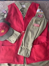 1970s Boy Scouts Patches Red Vest Leather Rope Closure,Leader Shirt, Hat