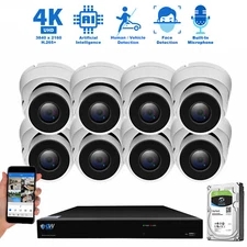8 Channel NVR 8 X 4K 8MP Outdoor Indoor Microphone Turret Security Camera System
