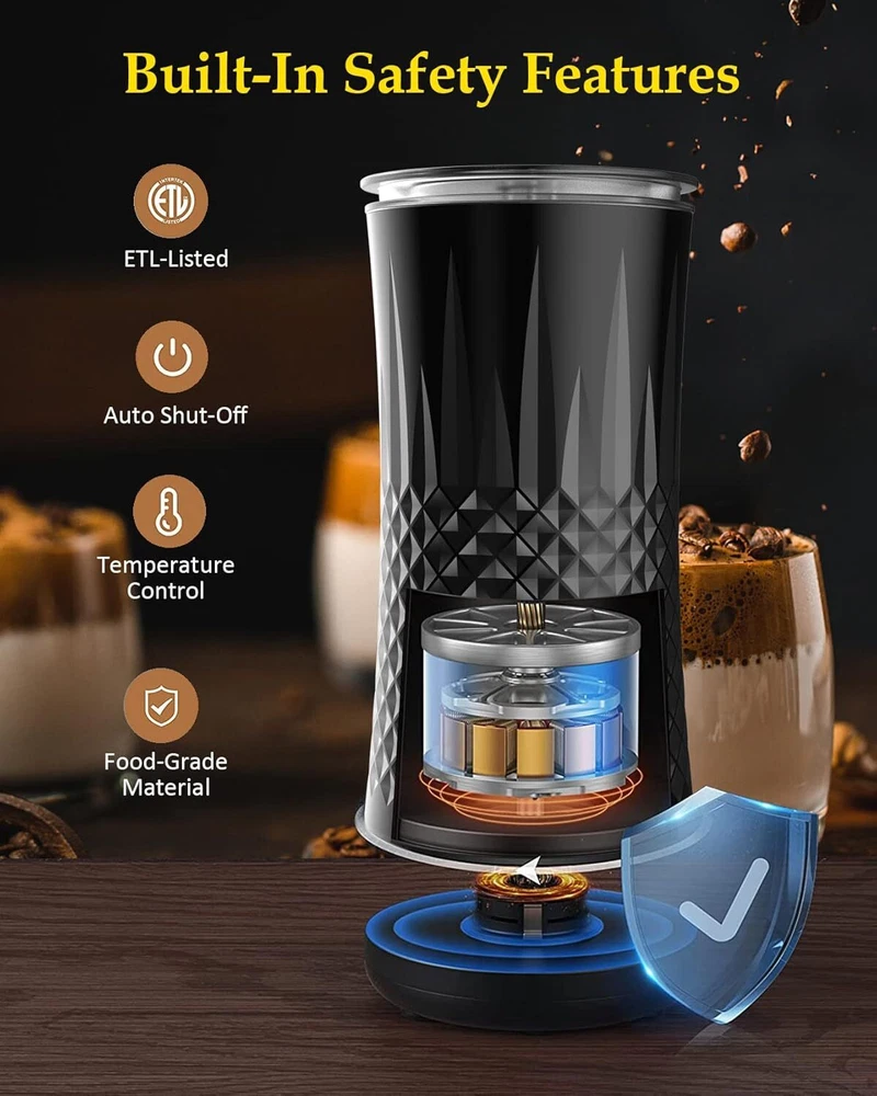 Milk Frother, Ausyle 4-in-1 Electric Frother and Steamer, Non-Slip Black Milk Frother, Ausyle 4-in-1 Electric Frother and Steamer, Non-Slip Black
