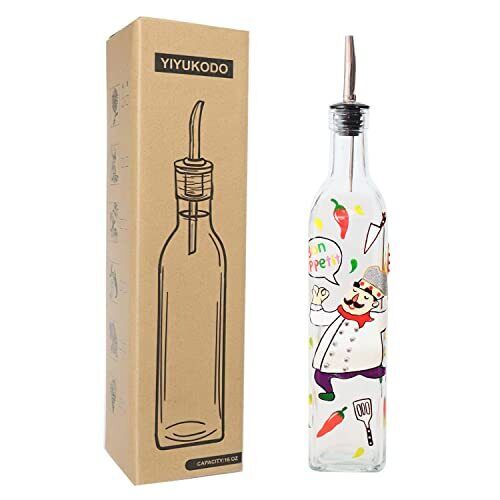 17oz Hand Painted Glass Olive Oil Bottle - 500ml Green Oil & Vinegar Cruet wi...