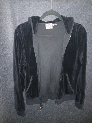 Juicy Couture Velour TrackSuit Matching Set Black Large XL Jacket Pants Pink Tag - Picture 3 of 23